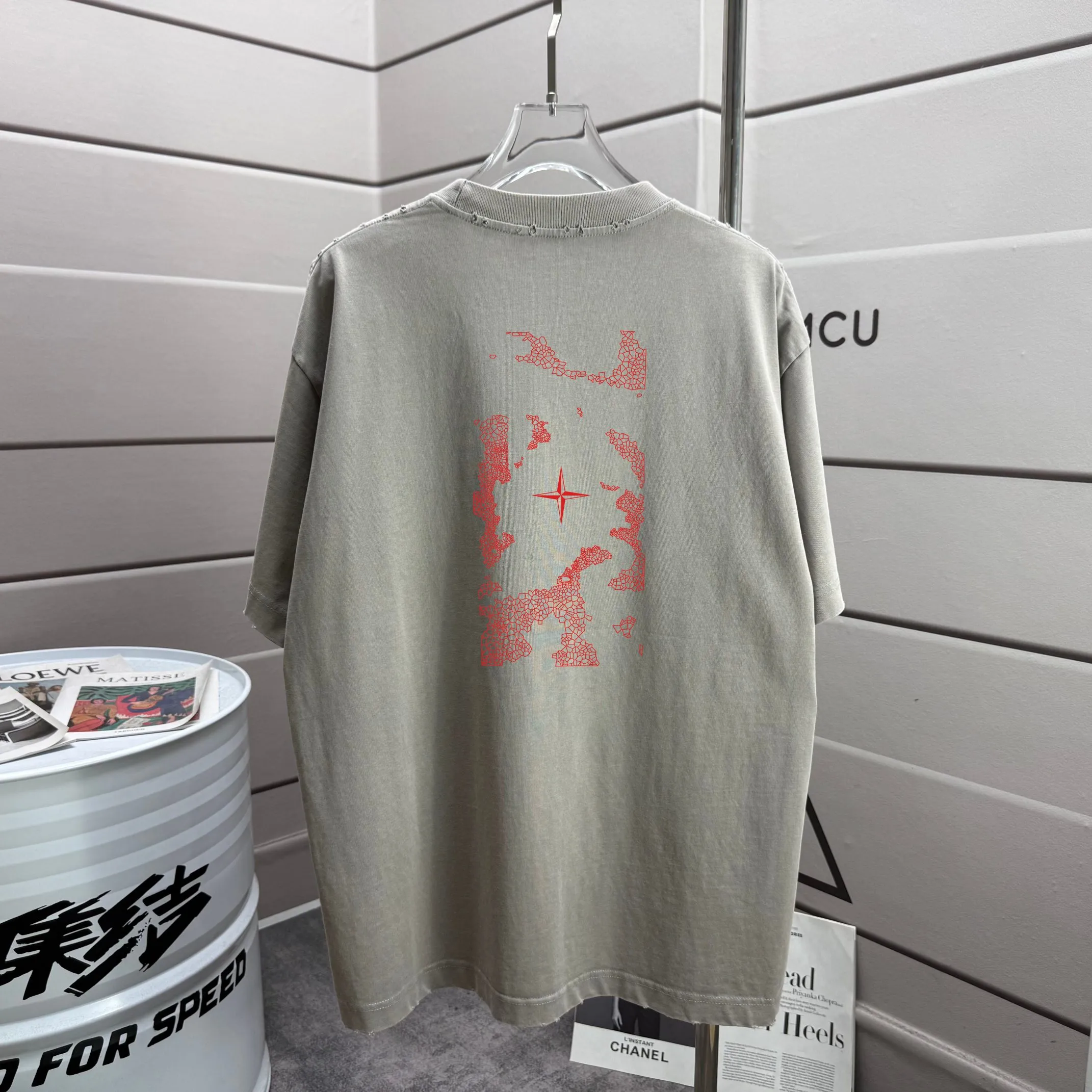 P160 Ston* islan* 石*岛 2025 autumn and winter new style, washed and worn 320g round neck short-sleeved tee, loose version for men and women, color: washed black, washed white, washed gray, washed brown gray Size: S M L XL XXL Size: S (90-130 catties) M (120-150 catties) L (140-165 catties) (160-180 catties) XXL (180-210 catties)